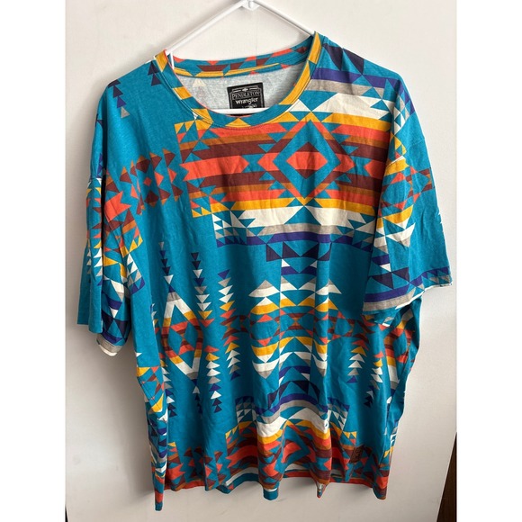 Pendleton Wrangler Men's XL Graphic T-Shirt Southwestern Aztec Print Blue Tee - Picture 1 of 6